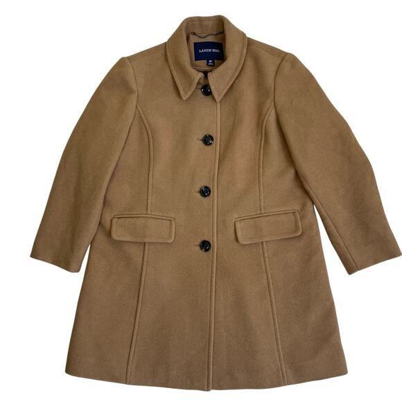 LANDS’ END Womens 16P Camel Wool Blend Mid-Length Peacoat Car Coat - Picture 9 of 16